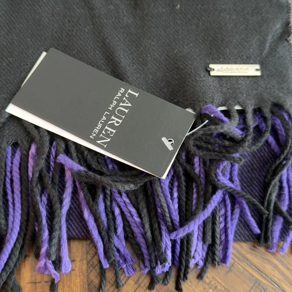 NEW Lauren Ralph Lauren Exploded Plaid Scarf Morino Wool Blend Fringe Multicolor